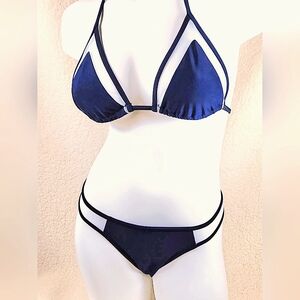 NWOT 2 Piece Navy and White Mesh Bikini Size Small